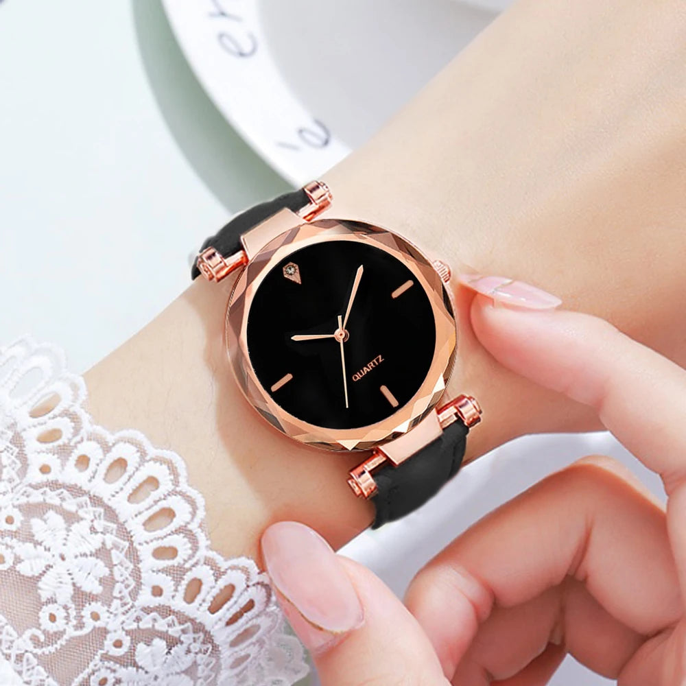 FREE SHIPPING /2pcs Luxury Fashion Women Watch Set PU Leather Strap Ladies Quartz