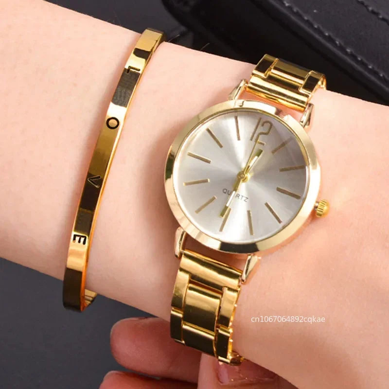 FREE SHIPPING/Ladies Fashion Simple  Quartz Watch Bracelet 2pcs Set Luxury Women