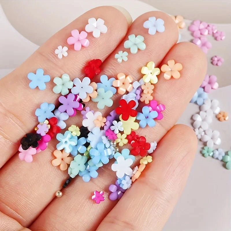 FREE SHIPPING/ 2024 12 Colors 3D Flower Nail Charms with Silver/Gold Caviar Beads