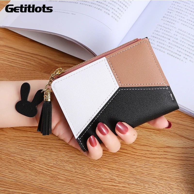 FREE SHIPPING/ 2024 Women Cute Wallet Geometric Pink Pocket Purse ID Card Holder Patchwork Wallets Lady Fashion