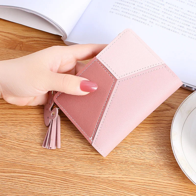 FREE SHIPPING/ 2024 Women Cute Wallet Geometric Pink Pocket Purse ID Card Holder Patchwork Wallets Lady Fashion