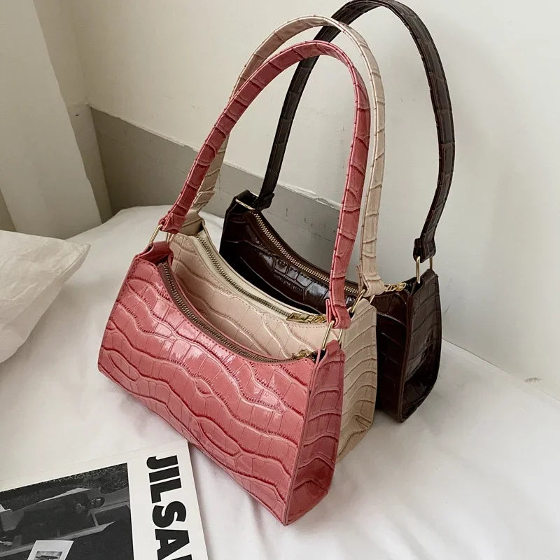 FREE SHIPPING/ Crocodile Pattern PU Leather Handbag Female Shoulder Bag Fashion Ladies Armpit Bag