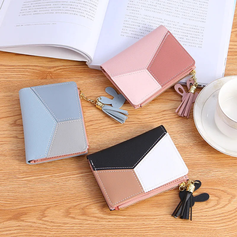 FREE SHIPPING/ 2024 Women Cute Wallet Geometric Pink Pocket Purse ID Card Holder Patchwork Wallets Lady Fashion