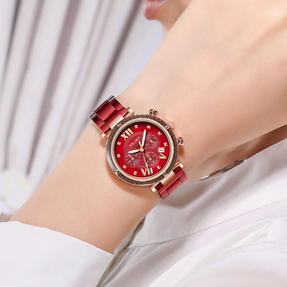 FREE SHIPPING/ 2024 Fashion 5pcs Watch Set Women  Stainless Steel Auto Date Quartz