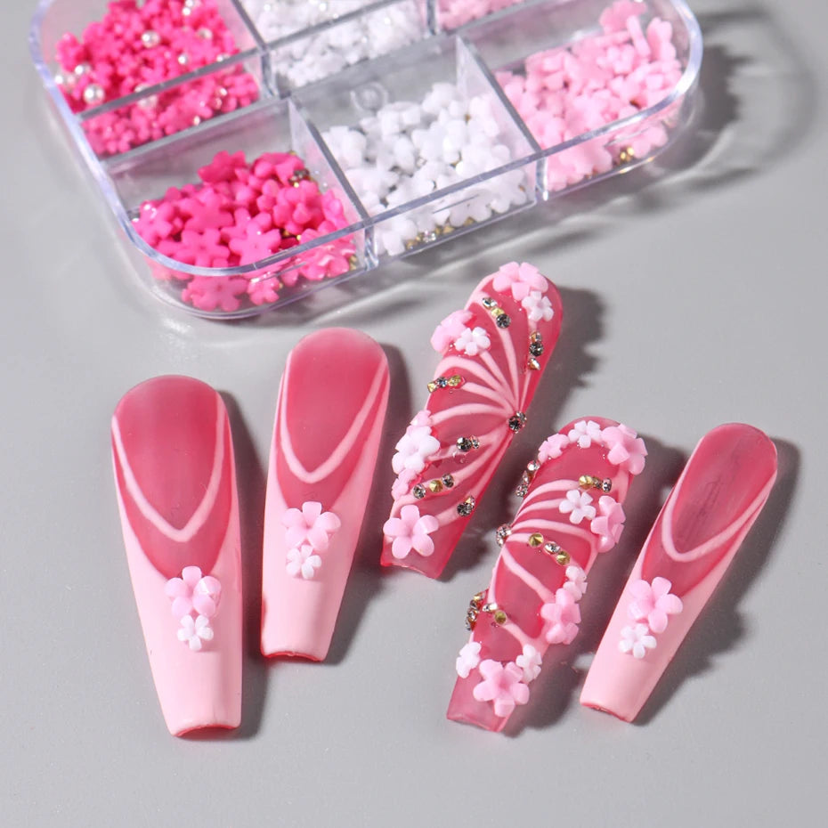 FREE SHIPPING/ 2024 .1 Box Kawaii Mini Bow 3D Cute Nail Art Decorations White Pearls Nails