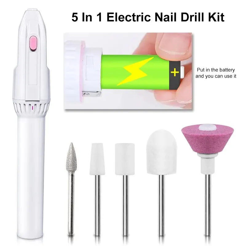 FREE SHIPPING/ 5 In 1 MINI Electric Nail Drill Kit Manicure Pedicure Grinding Polishing