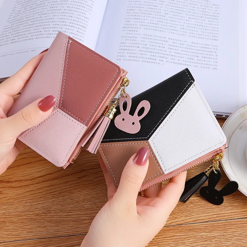 FREE SHIPPING/ 2024 Women Cute Wallet Geometric Pink Pocket Purse ID Card Holder Patchwork Wallets Lady Fashion