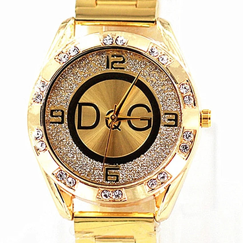 FREE SHIPPING/ 2024 Fashion Luxury Watch DQG Crystal Quartz Female Watch Gold Silver Stainless Steel Ladies