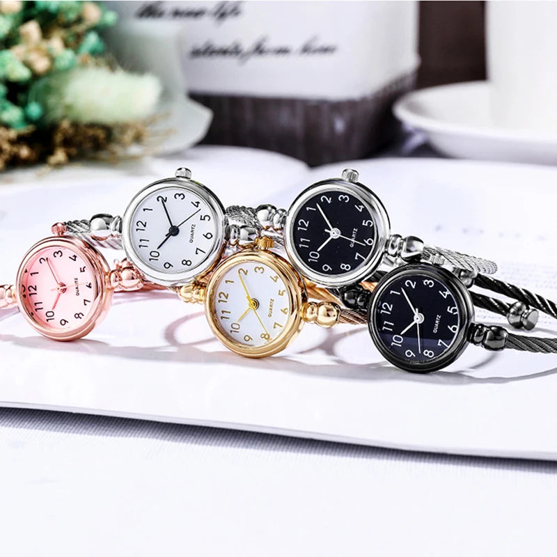 FREE SHIPPING / Small Gold Bangle Bracelet Luxury Watch Stainless Steel Retro Ladies