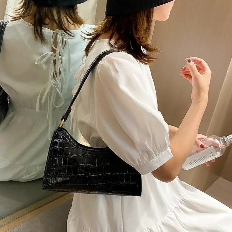 FREE SHIPPING/ Crocodile Pattern PU Leather Handbag Female Shoulder Bag Fashion Ladies Armpit Bag